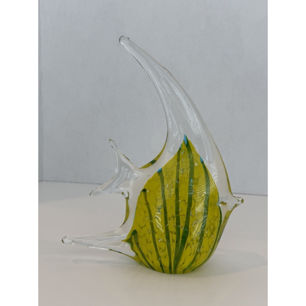 Art Glass Yellow Angel Fish Figurine 8" Tall